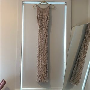 Adriana Pappel Rose Gown Silver Bead Halter Dress